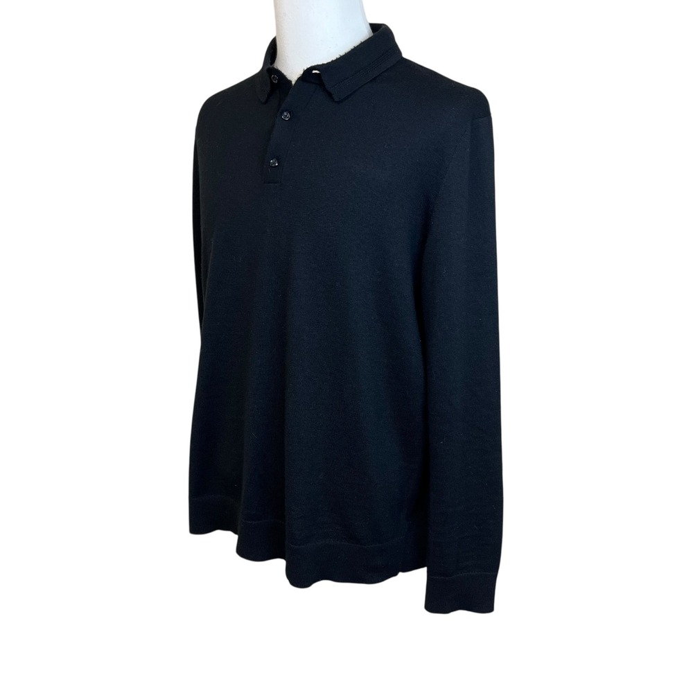 EXPRESS Black Merino Wool Blend Long Sleeve Polo Sweater Black Business Casual - Picture 6 of 14